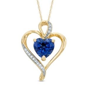 Zales Heart Saphire Pendant Necklace Gold